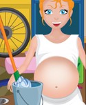 Pregnant mom cleaning the garage